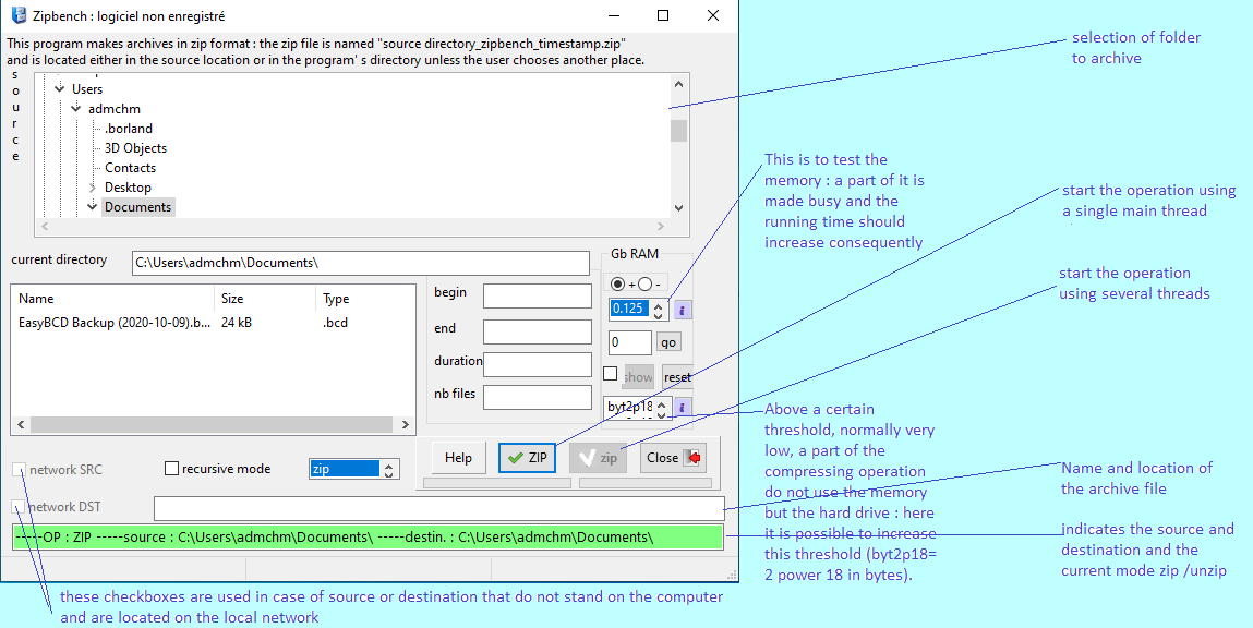 zipbench main form in zip mode