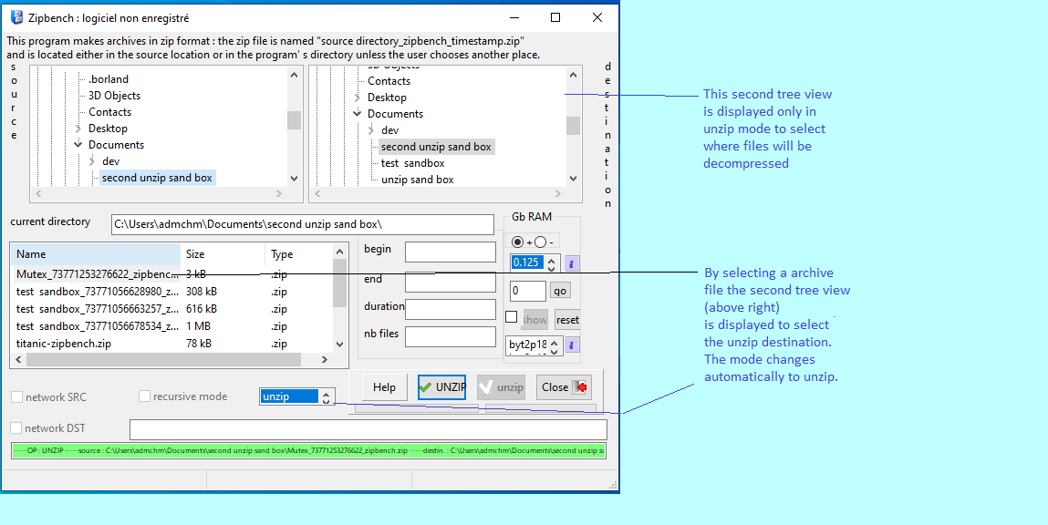 ipbench main form in unzip mode